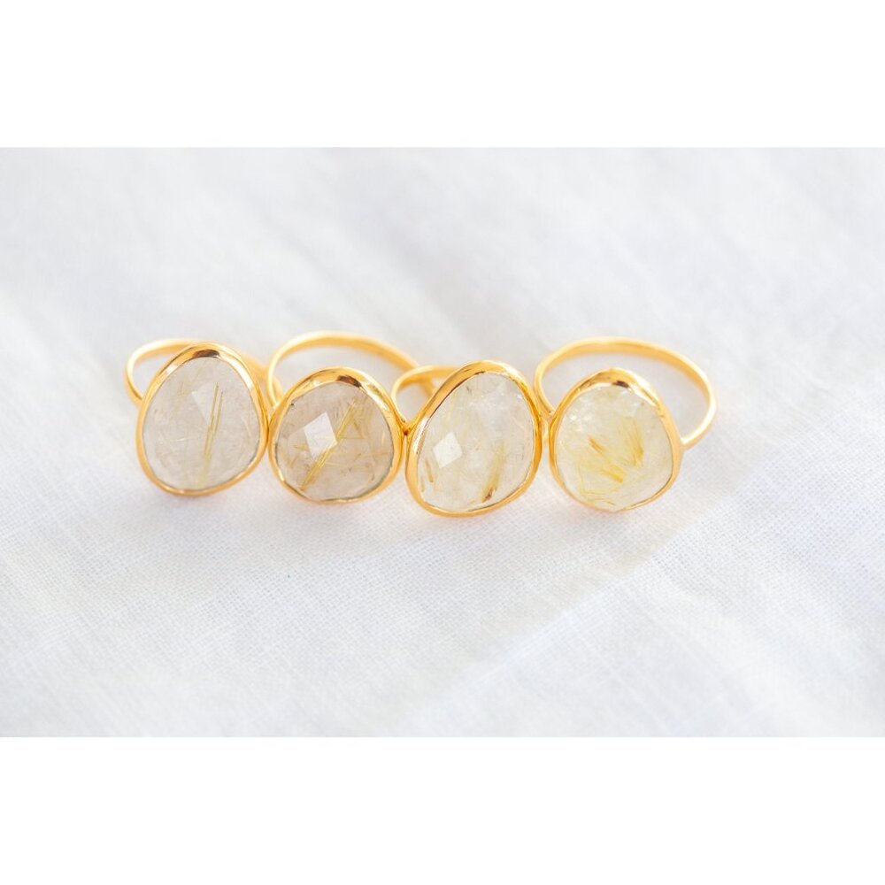 Gemstone Ring Golden Rutile Quartz Ring Statement Ring Gold Rutilated Quartz - Picture 4 of 11